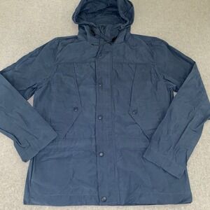 GAP Utility Jacket‎ Parka Men's M Blue Hooded Zip Snap Pockets Drawstring Waist